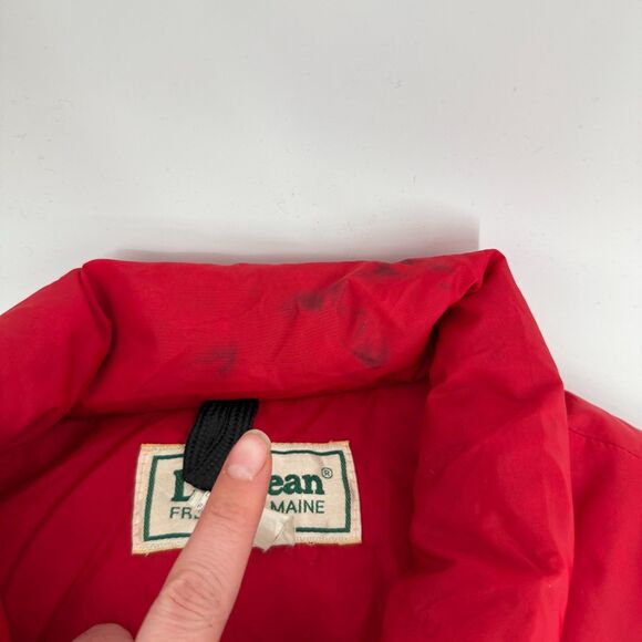 LL Bean Goose Down Quilted Puffer Vest Mens Large Snap Button Red Vintage 80s - Picture 11 of 13